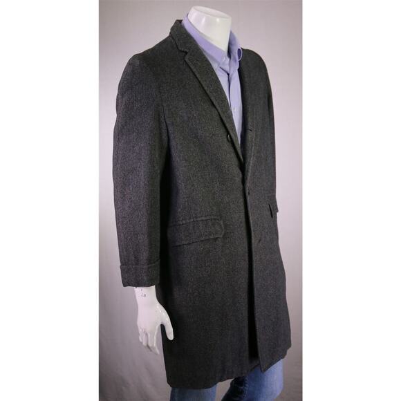 Vtg 1960's Gray Herringbone Tweed 3/4 Length Wool Overcoat 40R - Picture 5 of 8